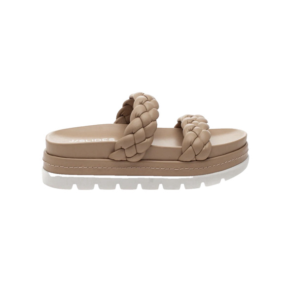 Jeri Studded Platform Slides – RubyClaire Boutique J/SLIDES Chunky Braided Platform Slides Sandals 8 Lug Sole Nude Beige NWOT